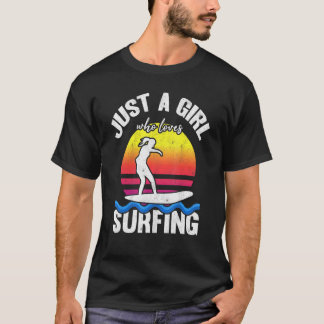 Camiseta Mulheres Surfistas Surf Pôr do Sol Apenas Uma Garo