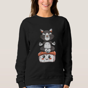 Camiseta Mulheres Sushi Cat Yoga Nigiri Comida Japonês C