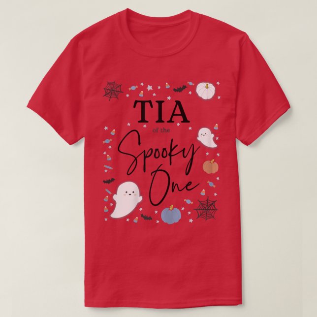 Camiseta Mulheres Tia do Spooky One First Birthday Blue B (Frente do Design)