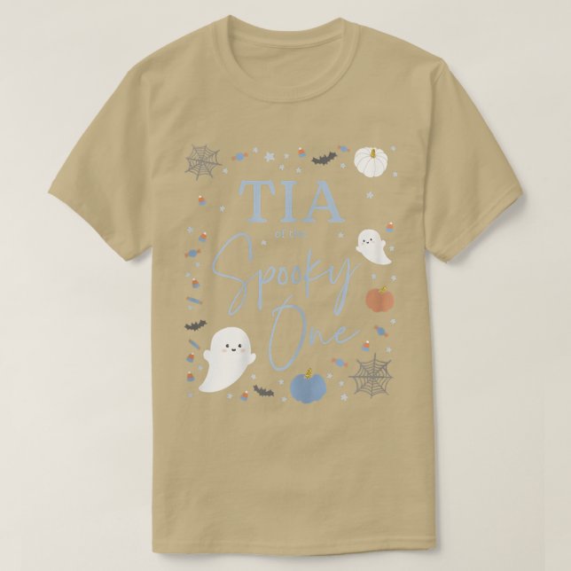 Camiseta Mulheres Tia do Spooky One First Birthday Blue B (Frente do Design)