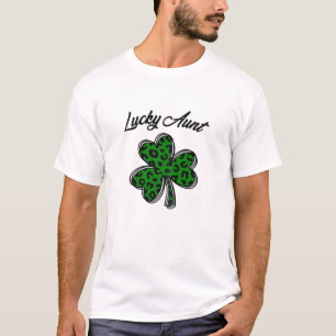 Camiseta Mulheres Tia Sortuda, Shamrock Verde Leopardo, Clo