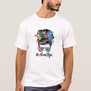 Camiseta Mulheres Tia Vida Mensagem Cabelo de Arco Óculos d