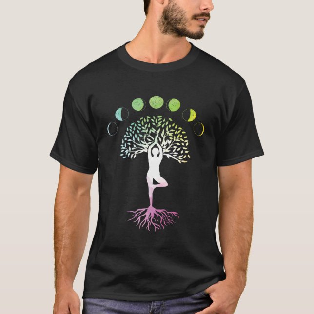 Camiseta Mulheres Tie Dye Árvore Da Vida Fase Da Lua Yoga Z (Frente)