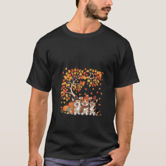 Camiseta Mulheres Três Corgis Cute Pumpkins Debaixo Da Árvo