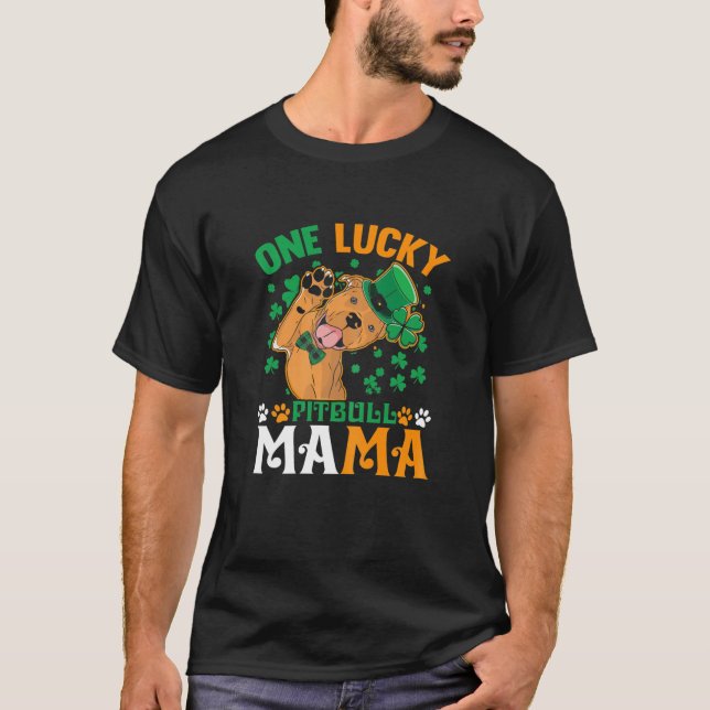 Camiseta Mulheres Um Cachorro Sortudo Mamãe Engraçada Pitbu (Frente)