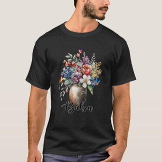 Camiseta Mulheres Vases de Flores Selvagens Borboletas Baba