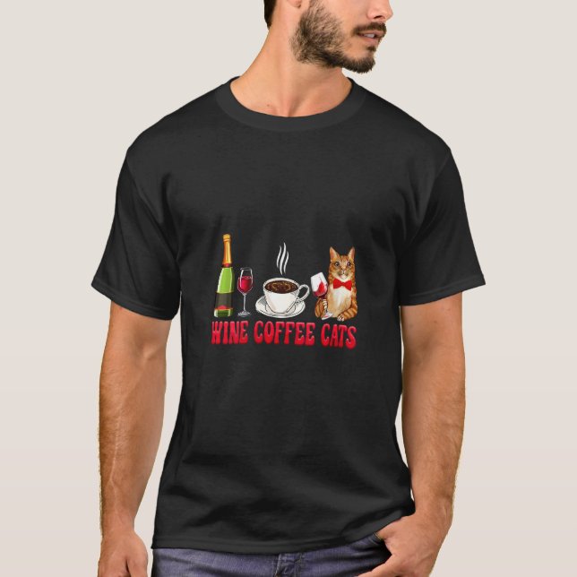 Camiseta Mulheres Vinho Café Gatos Engraçado Bebendo Quem B (Frente)