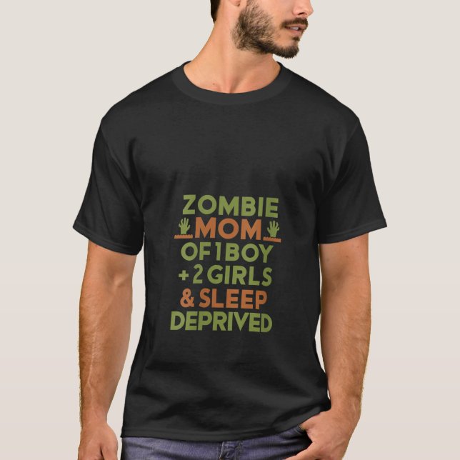 Camiseta Mulheres Zombie Mãe Menino 2 Menina Dormindo Maldi (Frente)