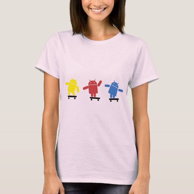 Camiseta Multi skater colorido do Android (Frente)