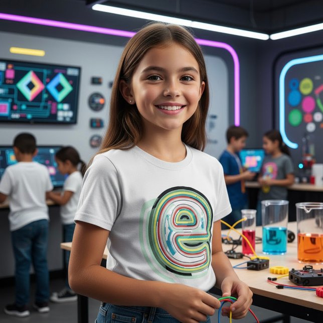 Camiseta Multicolor - Letra E Abstrato Moderna Tipografia (Criador carregado)