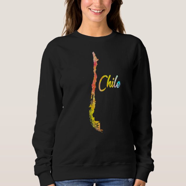 Camiseta Multicolor Watercolor Chile Map Digital Trabalho d (Frente)