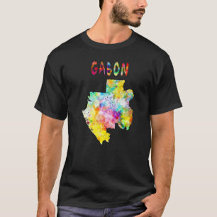 Camiseta Multicolor Watercolor Gabon Map Digital Trabalho d