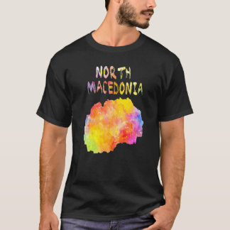 Camiseta Multicolor Watercolor Norte da Macedônia Map Digit