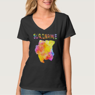 Camiseta Multicolor Watercolor Suriname Map Digital Trabalh