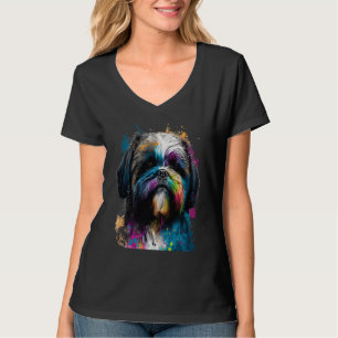 Camiseta multicoloração colorida Shih Tzu Retrato
