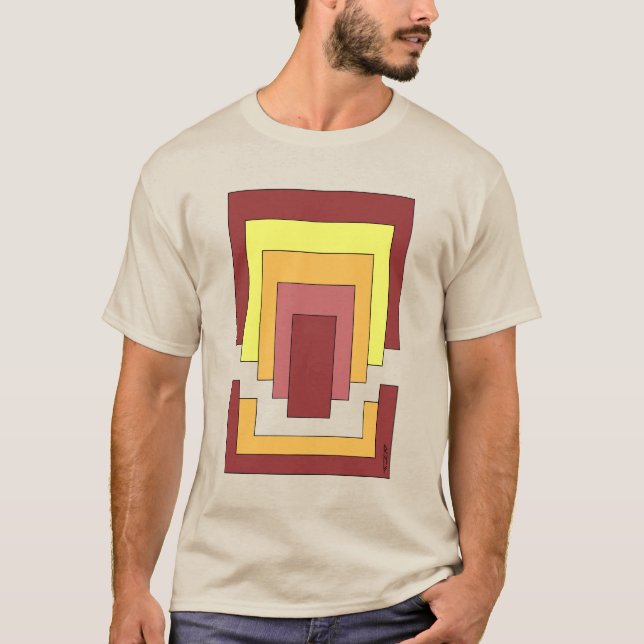 Camiseta Multicor do Abstrato retângulo (estilo 70s) (Frente)
