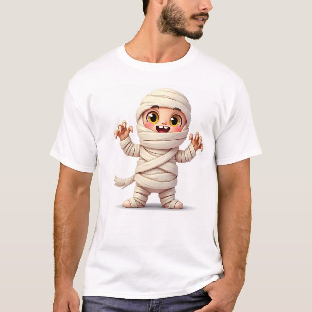 Camiseta Múmia de Cartoon Adorável para o Dia das Bruxas (Frente)