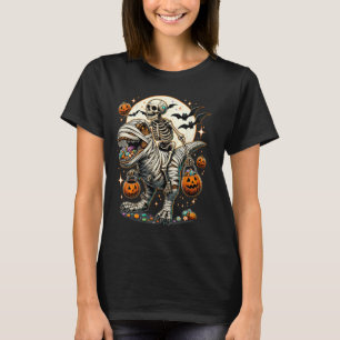 Camiseta Múmia de Esqueleto Montando Dinossauro T Rex Crian