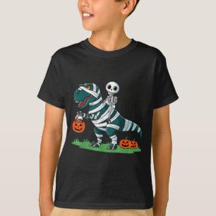 Camiseta Múmia de Esqueleto Montando Dinossauro T rex Hallo