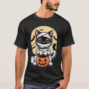 Camiseta Múmia de Gato Preto Homens Mulheres Crianças Dia d