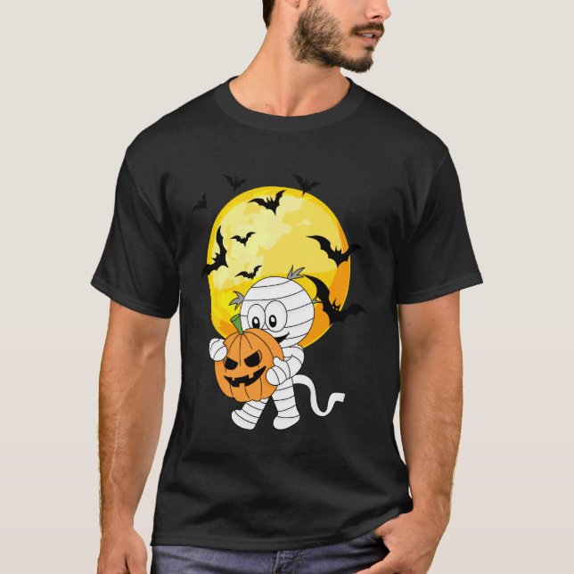 Camiseta Múmia Fofa com Abóbora de Halloween (Frente)
