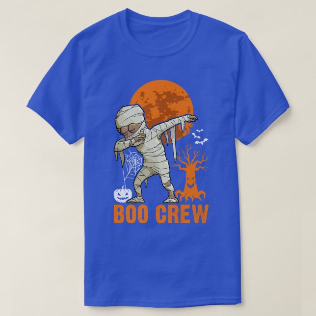 Camiseta Múmia, Halloween, Lua Laranja, Tripulação 15 (Frente do Design)
