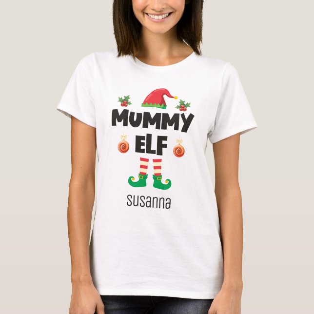 Camiseta Mummy elf correspondendo ao nome da roupa de natal (Frente)
