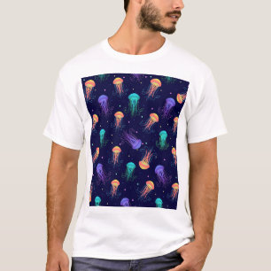 Camiseta Mundo de águas-vivas submarinas: padrão brilhante.