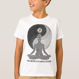 Camiseta Mundo de Yoga Ilusão Yin Yang Zen Garota Meditação
