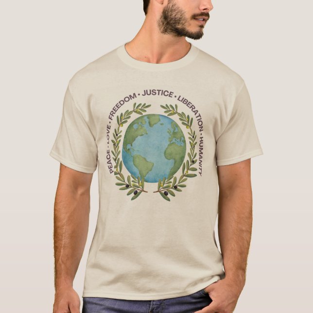 Camiseta Mundo em Olive Wreath (Frente)