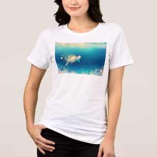 Camiseta Mundo Floral das Tartarugas sob o Mar