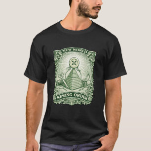 Camiseta Mundo Novo Divertido Ordem de Costura Nota de Dóla