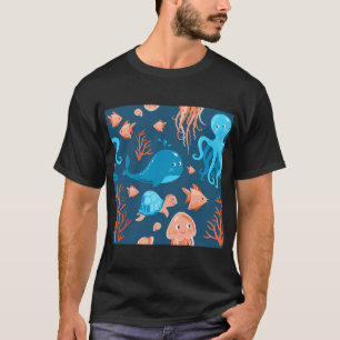 Camiseta Mundo Subaquático Fofo, Baleia, Polvo, Água-viva, 