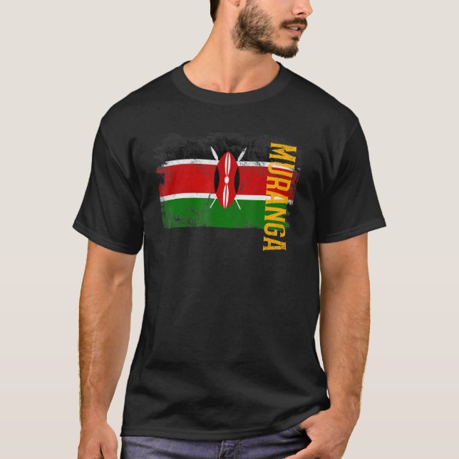 Camiseta Muranga Kenya Flag Para Homens Quenianos Mulheres  (Frente)