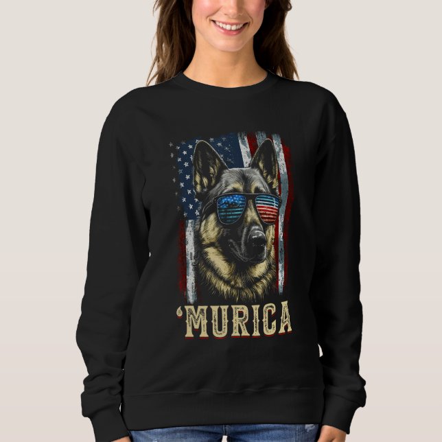Camiseta Murica Patriotic German Shepherd 4th of July Dog (Frente)