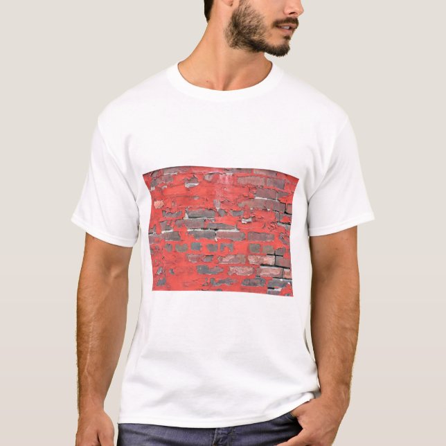 Camiseta Muro De Tijolo Antigo Com Tinta Vermelha De Peça (Frente)
