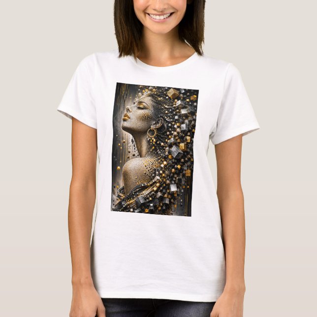 Camiseta Musa Fragmentada Dourada | Luxo 3D (Frente)