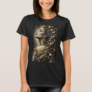 Camiseta Musa Fragmentada Dourada   Micro Mosaico 3D de Lux