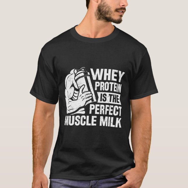 Camiseta Músculo Perfeito Leite Engraçado Proteína Fresca C (Frente)