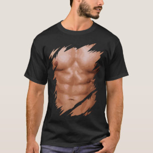 Camiseta Músculos Falsos De Homens Rasgados No Tórax Seis E