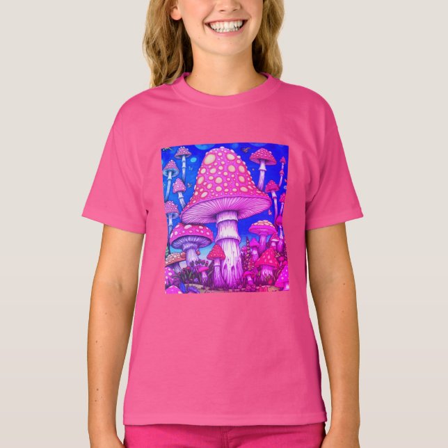 Camiseta Mushroom City-Colorful Red + Yellow Mushrooms on   (Frente)
