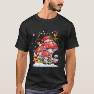 Camiseta Mushroom Reindeer Santa Hat Xmas Luzes Dão Mushr