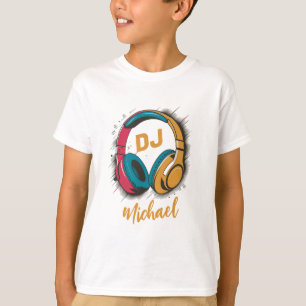 Camiseta Music DJ - Fones de ouvido coloridos Nome Personal