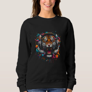 Camiseta Music DJ Tiger com Fones de ouvido Art Colorful M