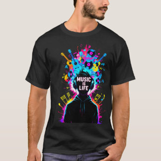 Camiseta Music Is Life - Vibrant Abstract Musical Lover