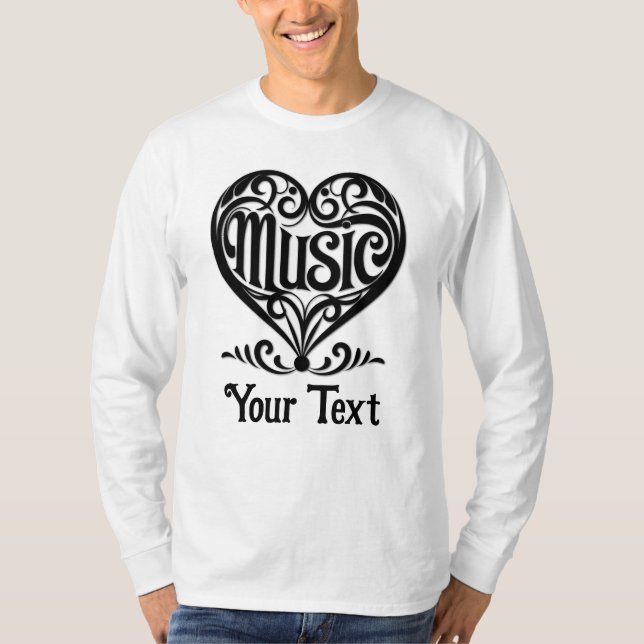 Camiseta Music Lover Elegant Scrolled Heart Personalized (Frente)