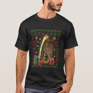 Camiseta Music Lover Xmas Luz Ugly Musical Tuba Christma