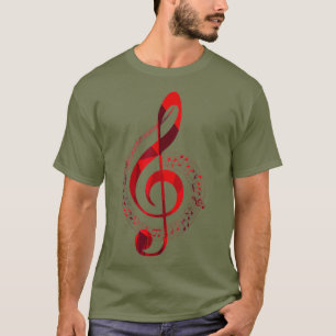 Camiseta Music Note Treble Clef Red Tones Musical Symbol