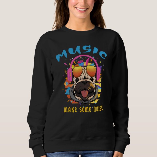 Camiseta Music Pug com Fones de ouvido (Frente)