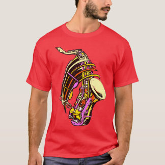 Camiseta música a cores saxofone
